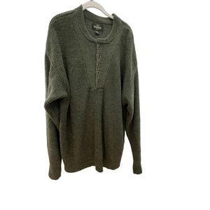 RedHead Mens Pullover Henley Heavy Knit Sweater Green 1/2 Button Size Medium